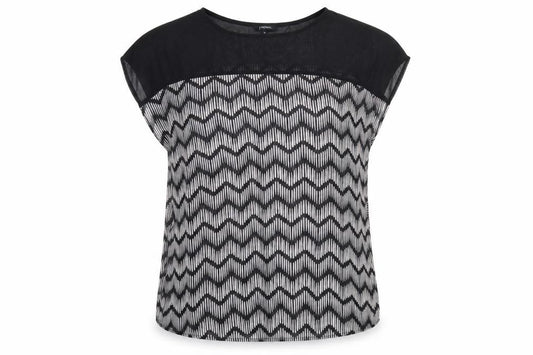 Front view of Papaya women’s black geometric basic blouse, size UK 12