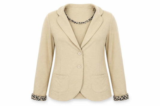 Front view of Papaya women’s beige jacket coat, size UK 16