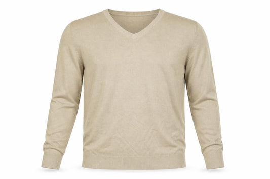 Front view of Cedarwood State men’s beige knit jumper, size S