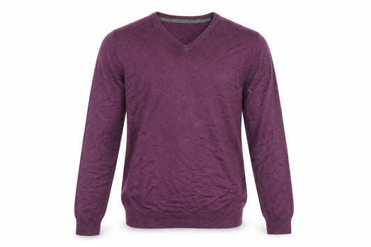 Front view of Marks & Spencer men’s purple knit jumper, size S