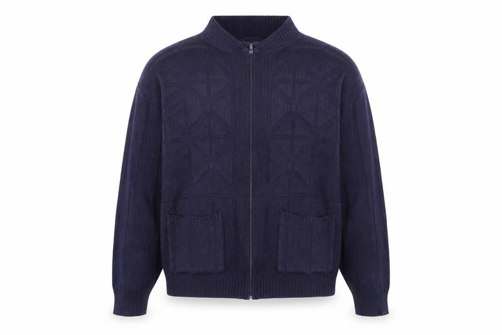 Front view of Invicta men’s blue knit full zip jumper, size M