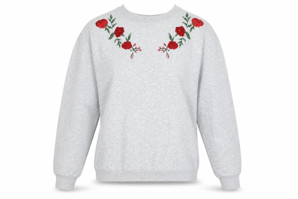 Divided Womens Grey Floral  Pullover Sweatshirt Size S