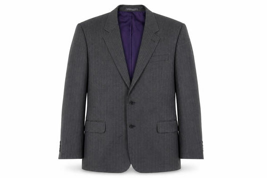 Front view of Taylor & Wright men’s grey striped jacket suit jacket, size 42