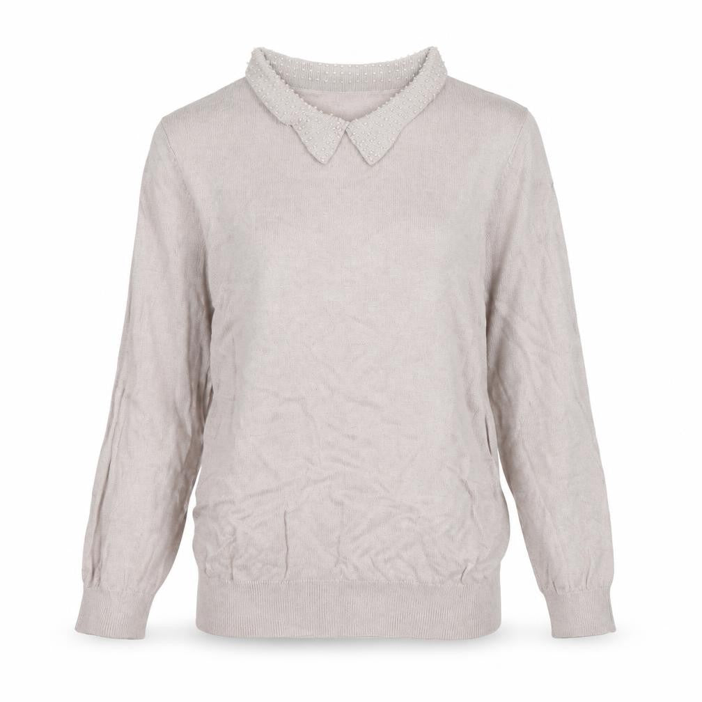 Front view of H&M women’s grey pullover sweatshirt, size M