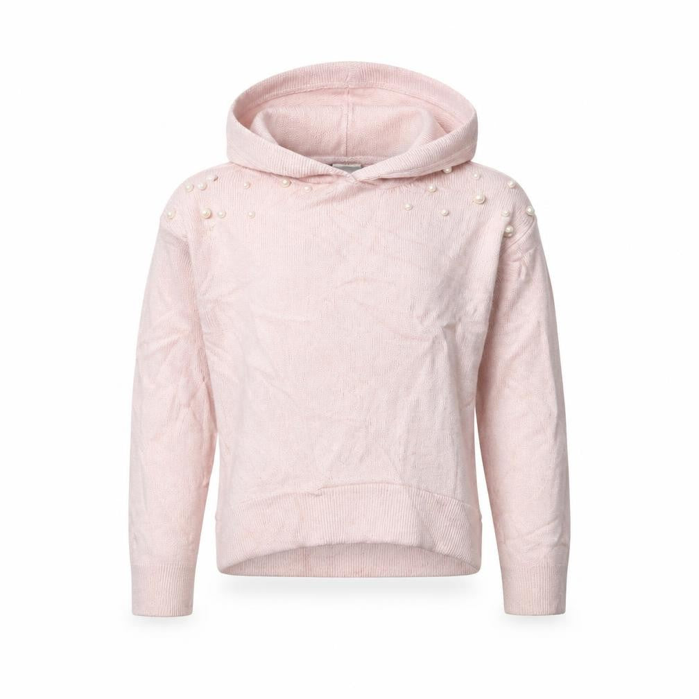 Front view of Tahari girls’ pink pullover hoodie, size 7-8, years