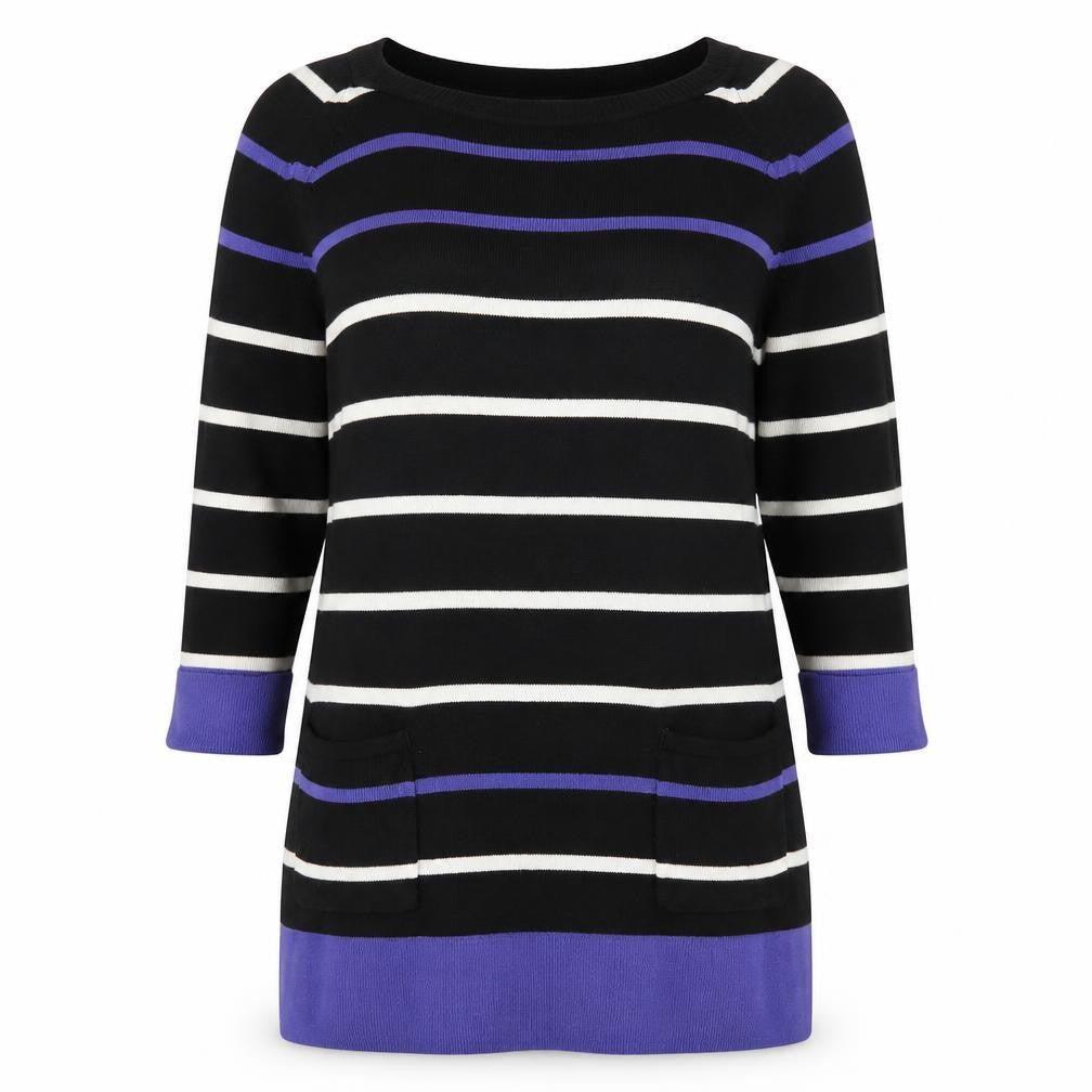 F&F Womens Black Striped  Pullover Jumper Size 14