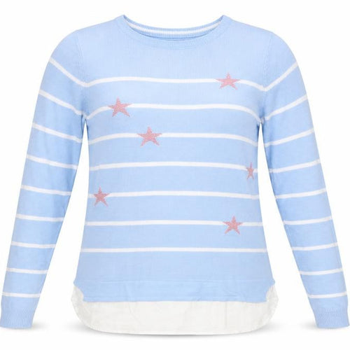 Beyou Womens Blue Striped  Pullover Jumper Size 12