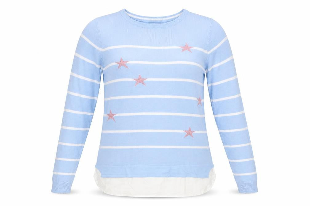 Beyou Womens Blue Striped  Pullover Jumper Size 12
