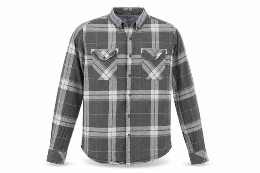 Front view of Crosshatch men’s green plaid button-up, size M