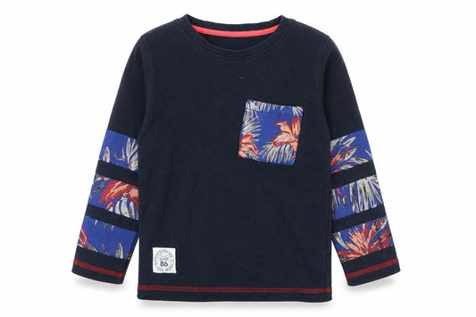 Front view of Pepito boys’ blue jersey pullover sweatshirt, size 3-4, years - palm leaf