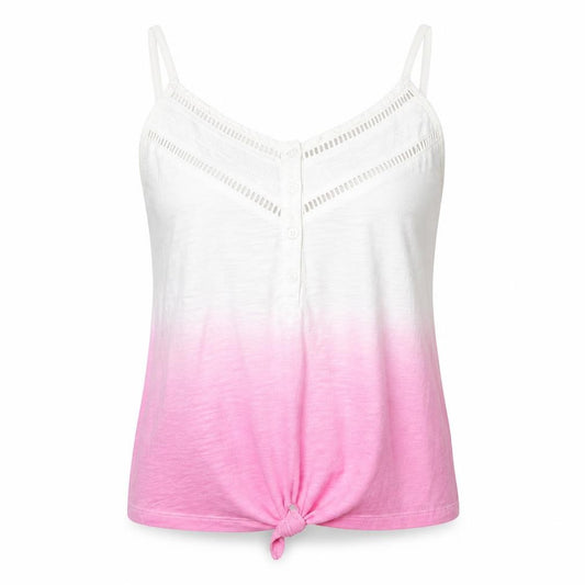Front view of Loststock women’s pink camisole t-shirt, size S, - tie front