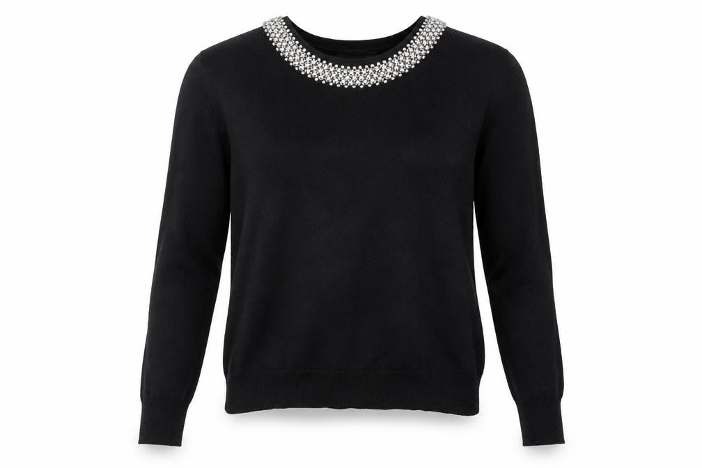 Mudflower Womens Black   Pullover Jumper Size S  - Beaded Collar