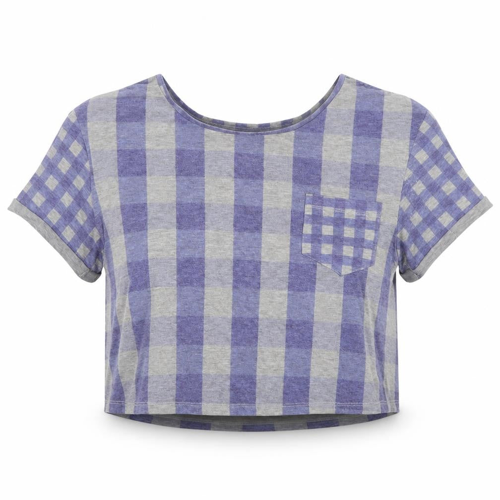 Topshop Womens Grey Check  Cropped T-Shirt Size 8