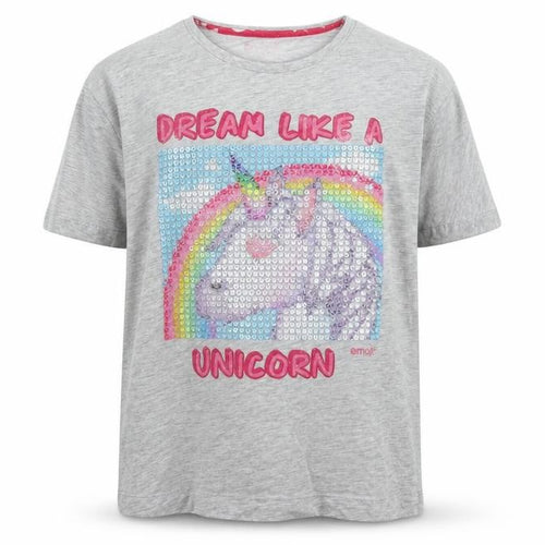 Emoji Girls Grey   Basic T-Shirt Size 11-12 Years  - DREAM UNICORN