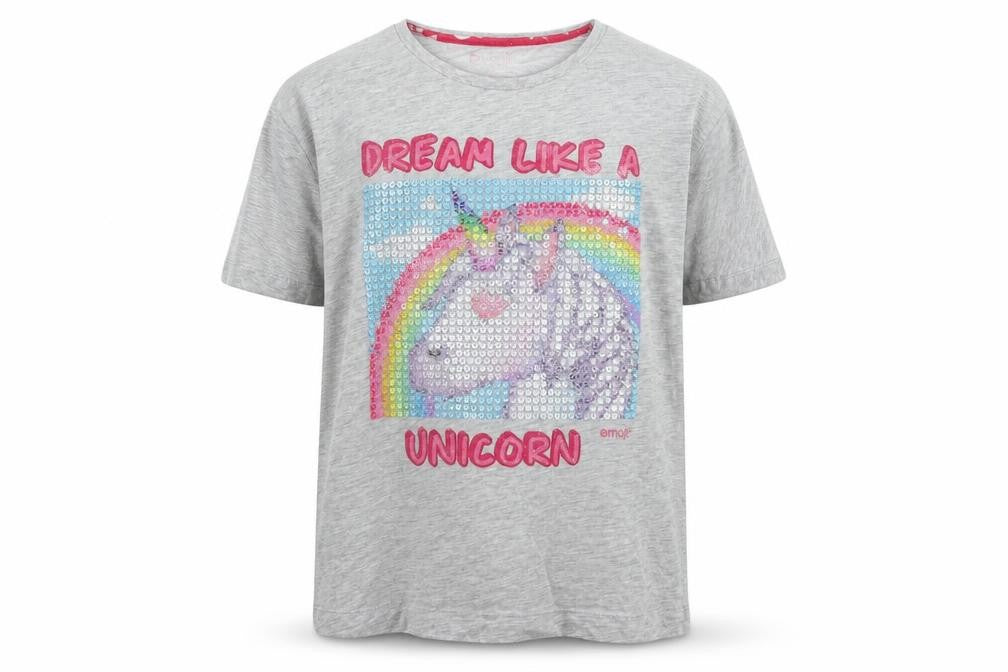 Emoji Girls Grey   Basic T-Shirt Size 11-12 Years  - DREAM UNICORN