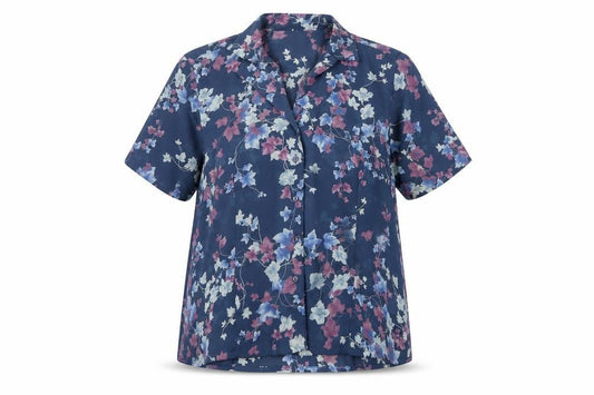 Front view of Jumper women’s blue floral basic button-up, size UK 16