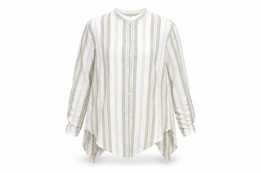 Front view of Atmosphere women’s white striped basic button-up, size UK 6