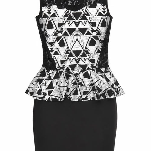 Progress Womens Black Geometric  Bodycon  Size M  - Frill Detail