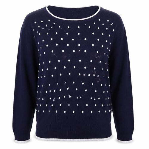 Mudflower Womens Blue Polka Dot  Pullover Jumper Size L