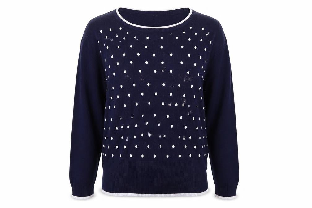 Mudflower Womens Blue Polka Dot  Pullover Jumper Size L