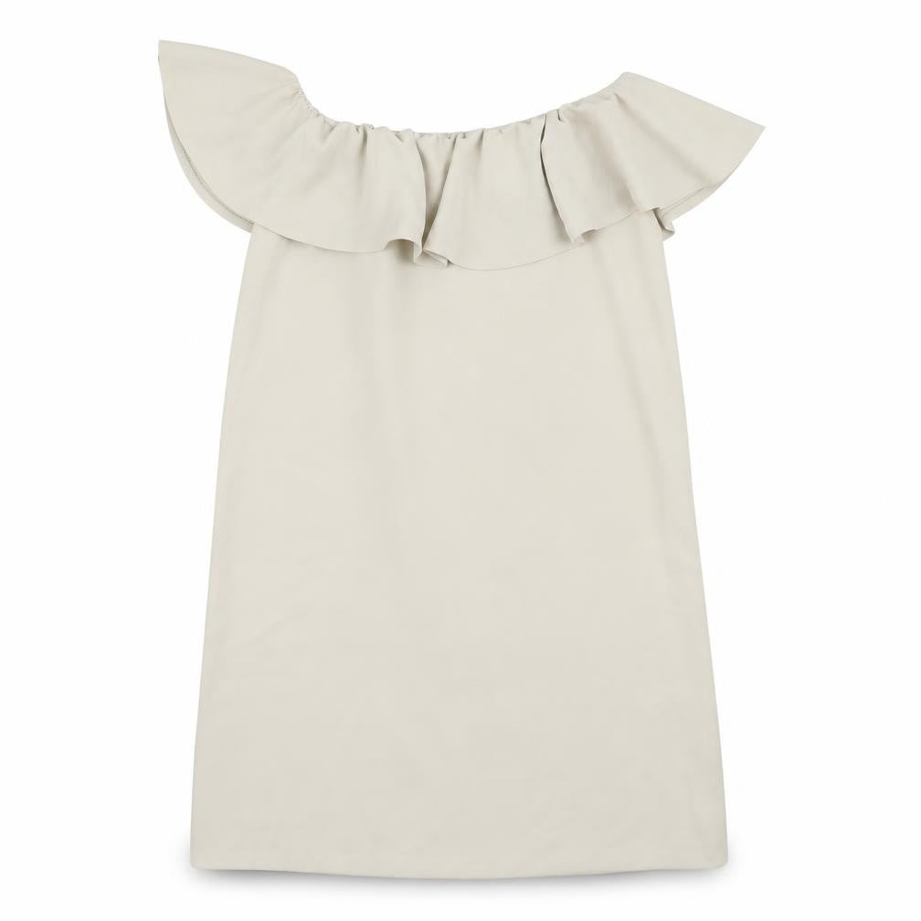 Front view of women’s ivory rayon shift, size UK 14
