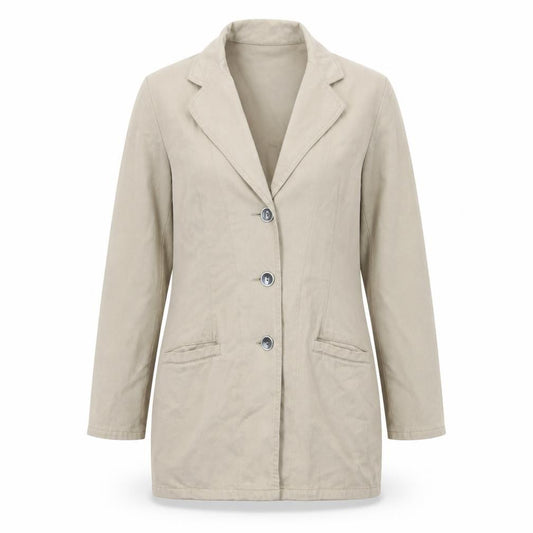 Front view of Pola women’s beige jacket, size UK 10