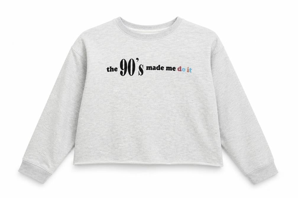 Front view of Stradivarius women’s grey henley sweatshirt, size S, - the 90's made me do it