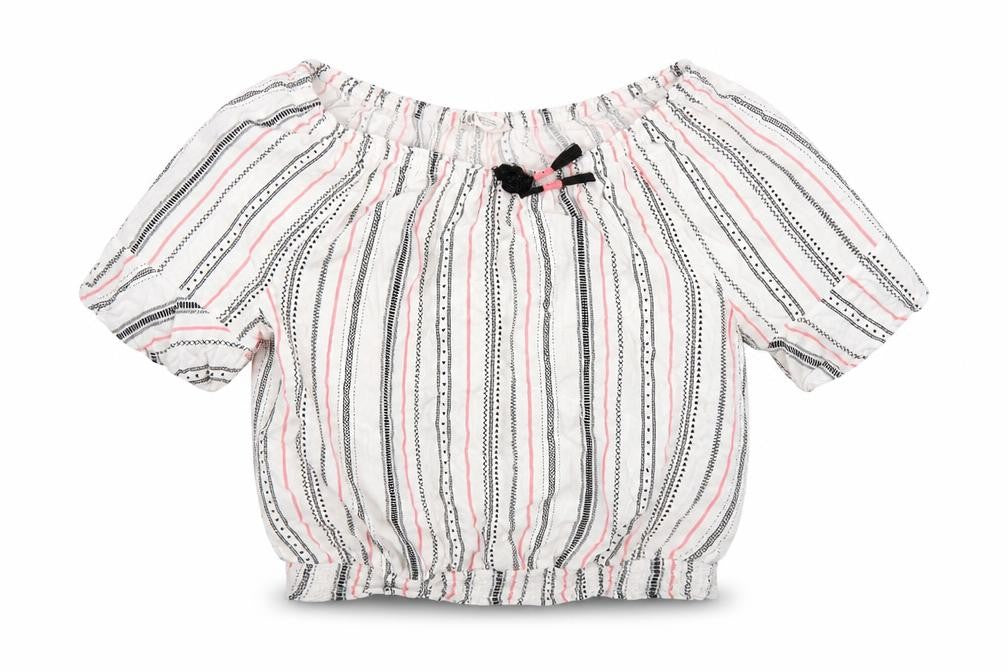 Front view of H&M girls’ white striped basic blouse, size 14, years