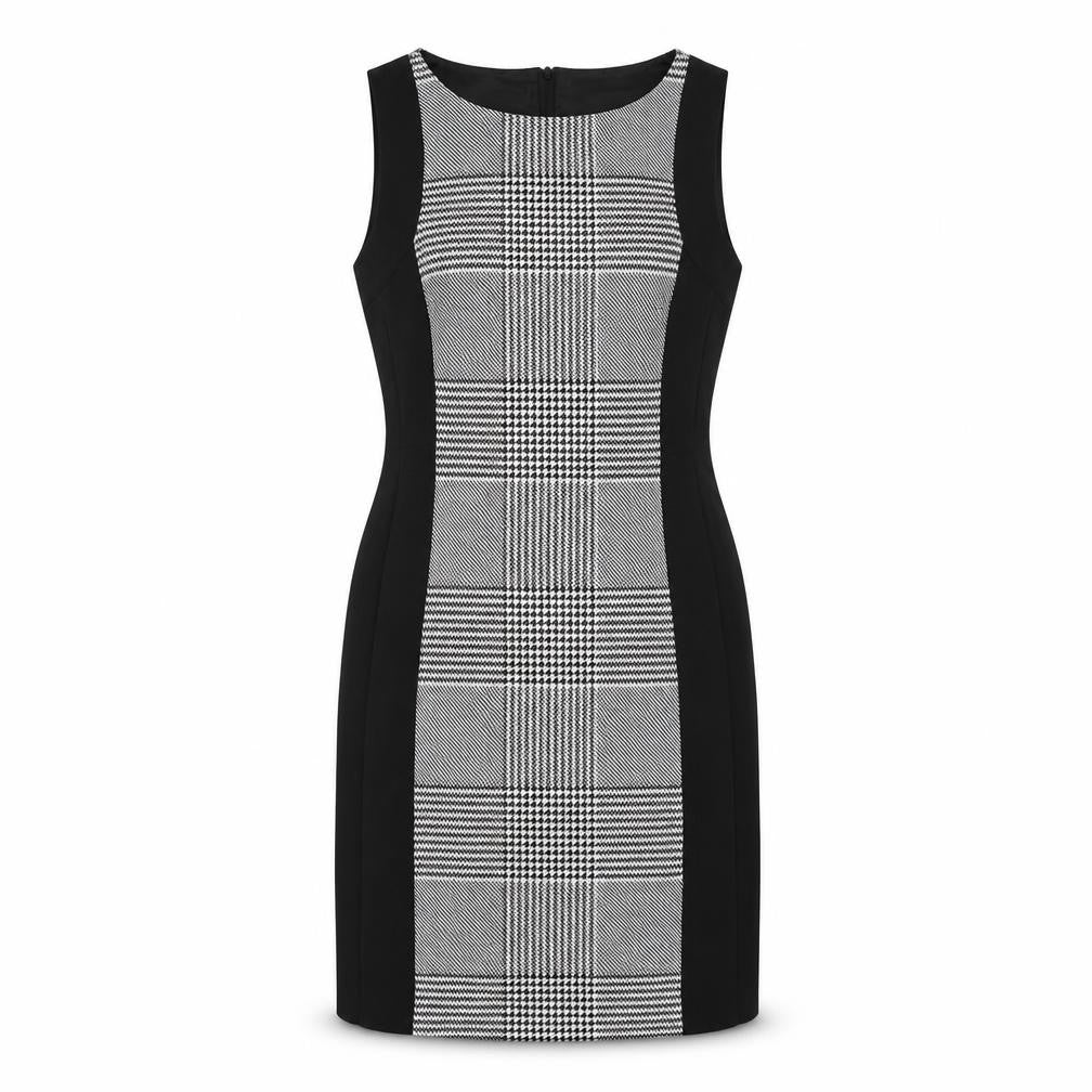 Front view of H&M women’s black check knit shift, size M