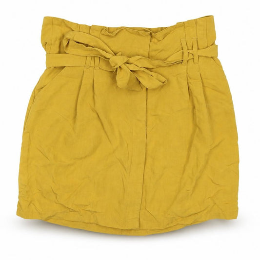 Front view of Kimchi Blue women’s yellow satin peasant skirt, size L