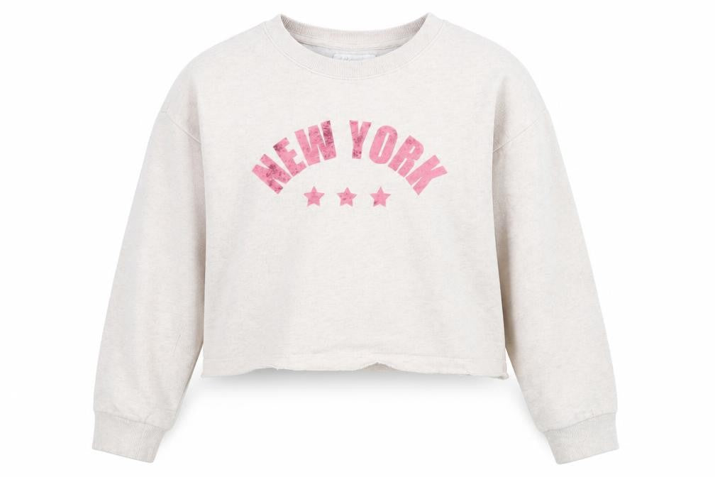 Front view of H&M girls’ pink pullover sweatshirt, size 11-12, years - new york