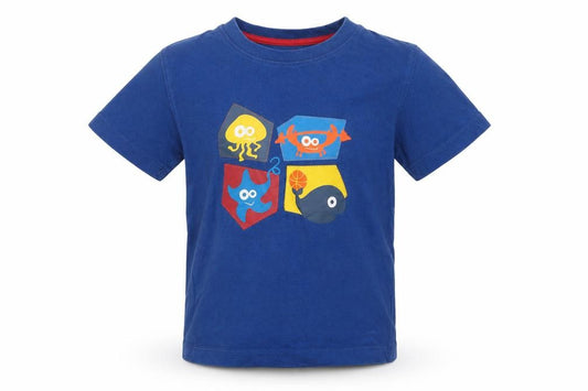 Front view of Mountain Life boys’ blue basic t-shirt, size 2-3, years - sea life