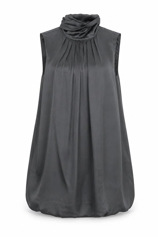 Front view of women’s green satin shift, size M