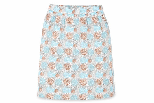 Front view of Preworn women’s blue floral a-line skirt, size UK 14