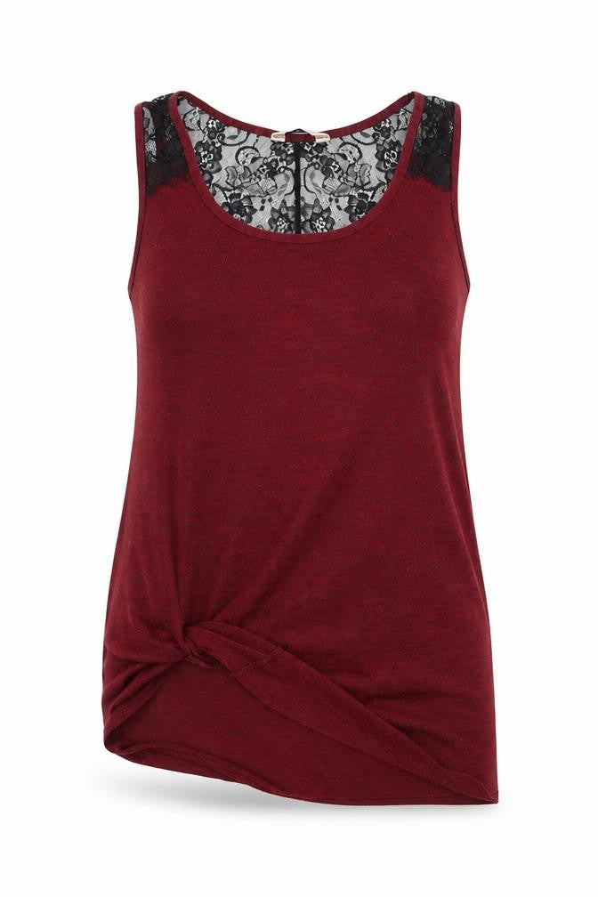 Miss Selfridge Womens Red  Jersey Basic Tank Size 10  - Lace Detail