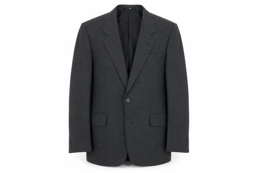 Front view of Preworn men’s grey striped jacket suit jacket, size M