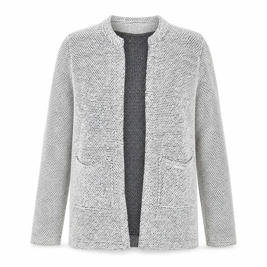 Front view of New Look women’s grey knit jacket, size UK 10