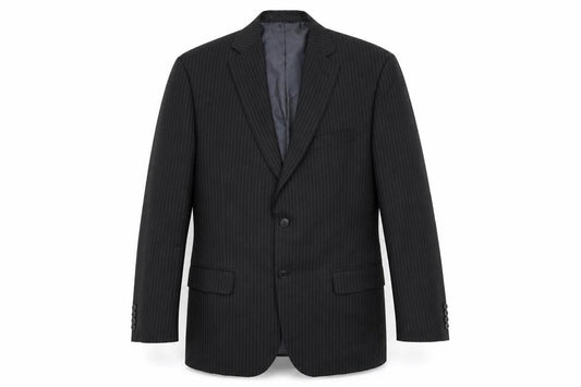 Front view of Marks & Spencer men’s black striped jacket suit jacket, size 42