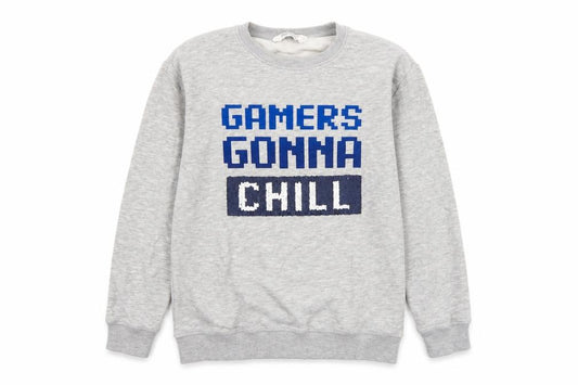 Front view of H&M boys’ grey jersey pullover sweatshirt, size 11, years