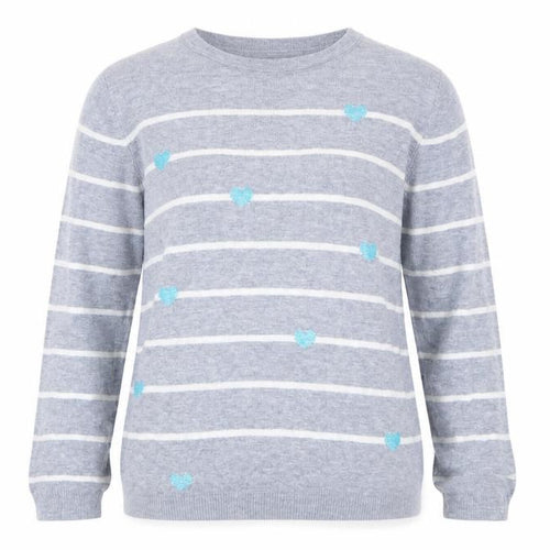 Bonmarché Womens Grey Striped Knit Pullover Jumper Size 14