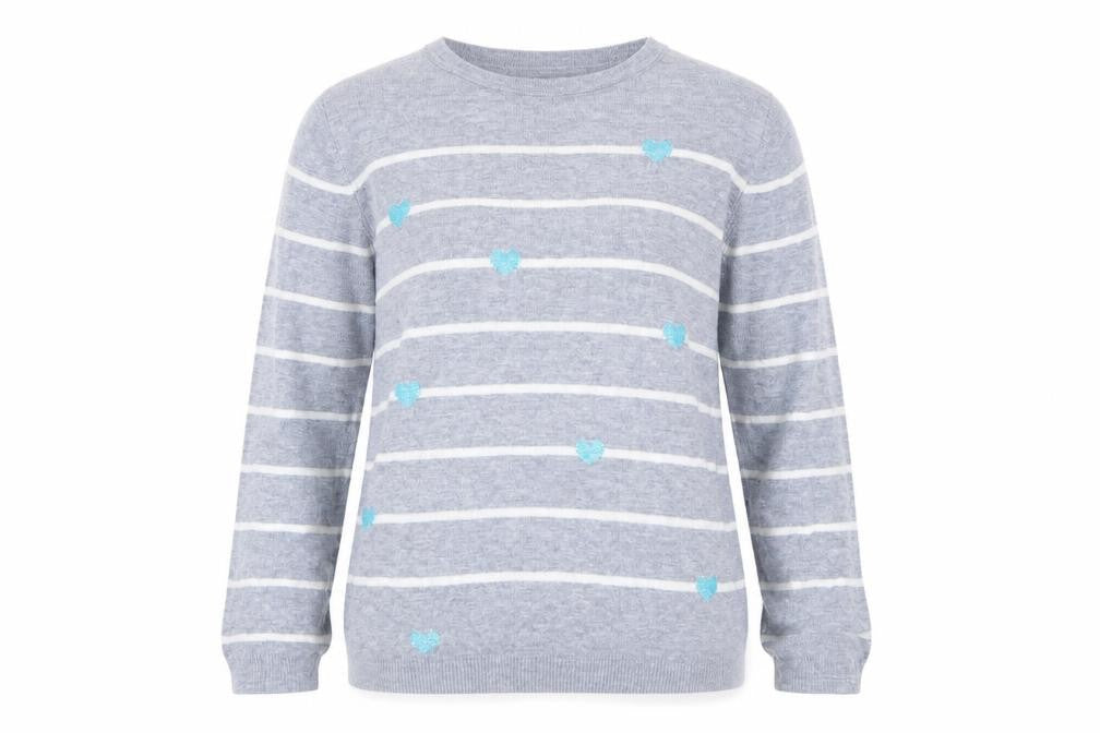 Bonmarché Womens Grey Striped Knit Pullover Jumper Size 14