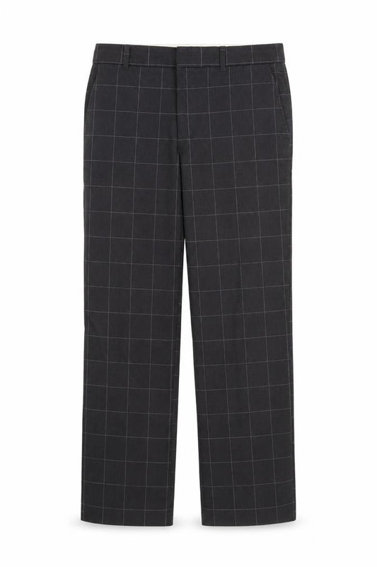 Front view of Weekday men’s grey check trousers, 29-inch leg