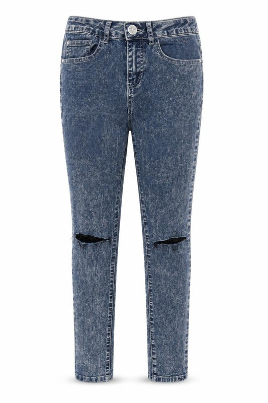 Front view of Kylie girls’ blue denim skinny jeans, size 12, years - acid wash