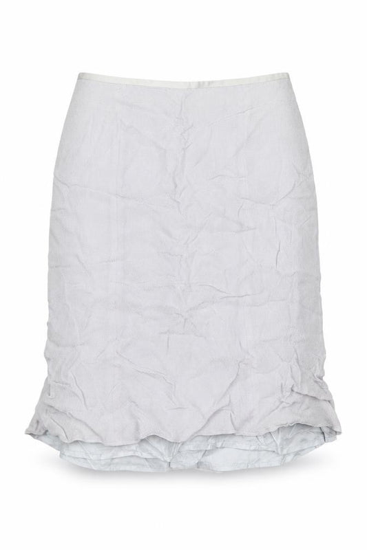 Front view of Preworn women’s grey chiffon flare skirt, size UK 12