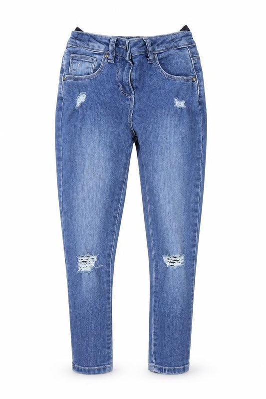 Front view of Matalan girls’ blue denim skinny jeans, size 9, years
