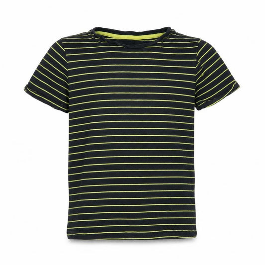 Front view of Tu boys’ blue striped jersey basic t-shirt, size 9, years