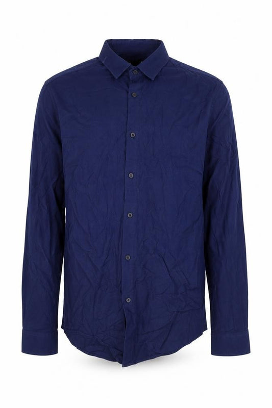 Front view of Seed men’s blue button-up, size S
