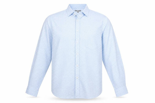 Front view of Preworn men’s blue argyle/diamond button-up, size XL