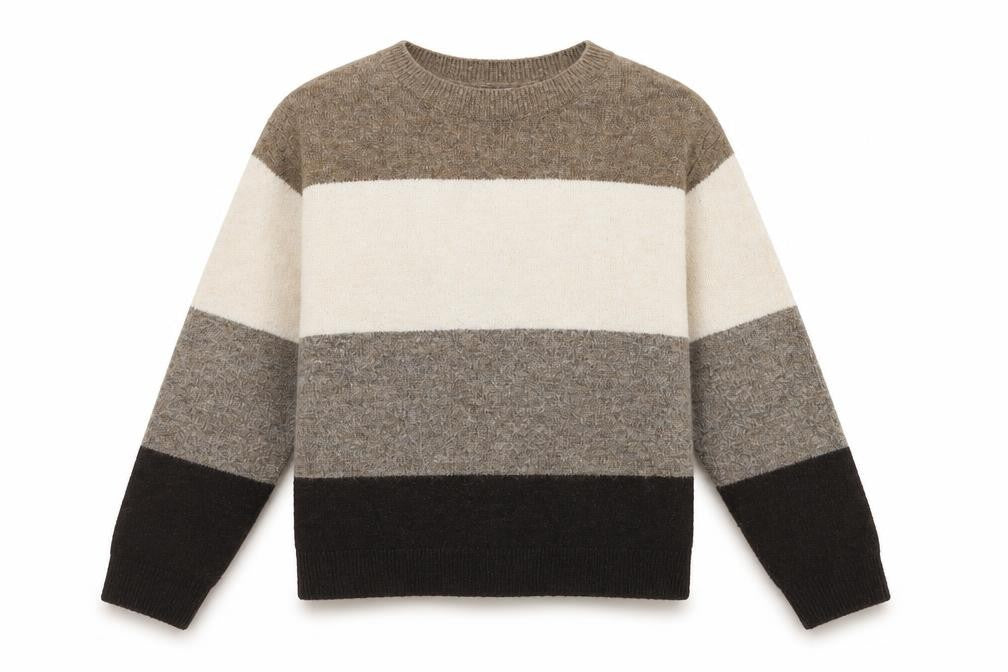 Front view of H&M women’s multicoloured striped jumper, size S