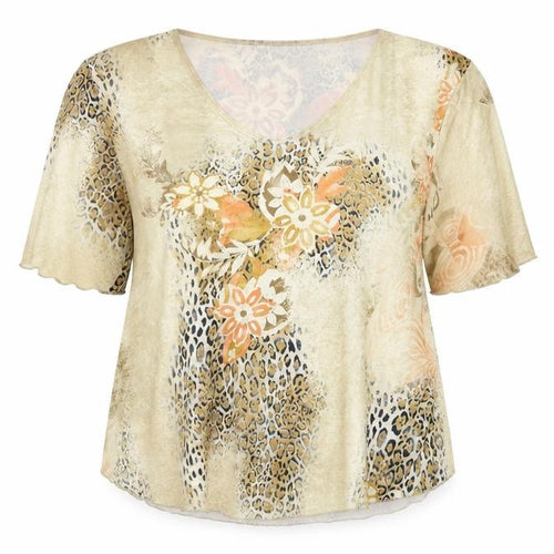 Sonic Collection Womens Beige Floral  Basic T-Shirt Size L